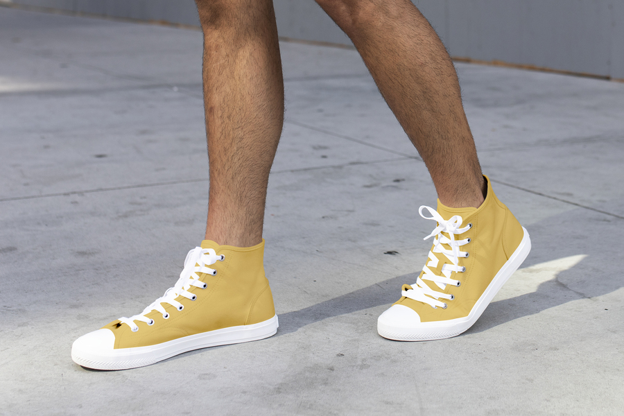 Center men s ankle sneakers yellow street style apparel shoot