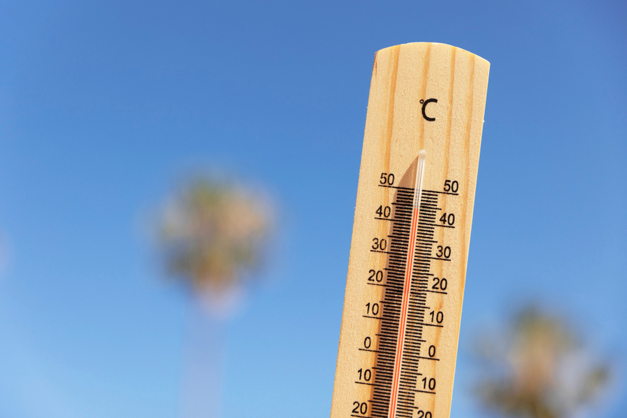 Center close up thermometer showing high temperature